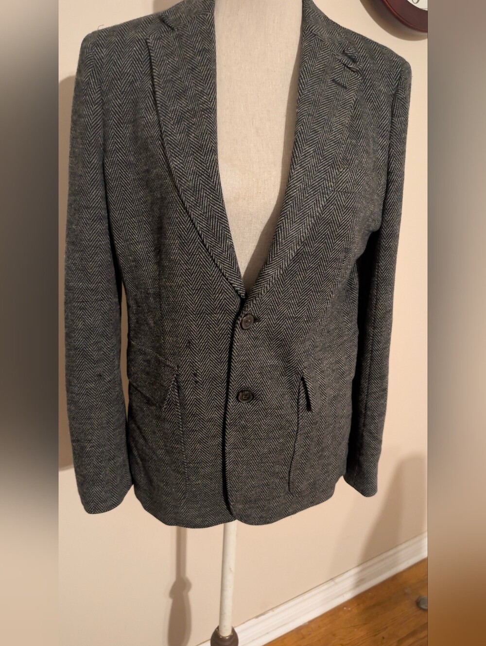 Polo Ralph Lauren Gray Herringbone Wool Blend Blazer - Classic Tailored Jacket M